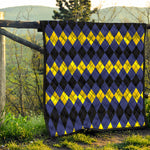 Black Yellow And Blue Argyle Print Quilt