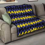 Black Yellow And Blue Argyle Print Quilt