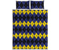 Black Yellow And Blue Argyle Print Quilt Bed Set