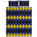 Black Yellow And Blue Argyle Print Quilt Bed Set