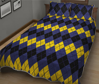 Black Yellow And Blue Argyle Print Quilt Bed Set