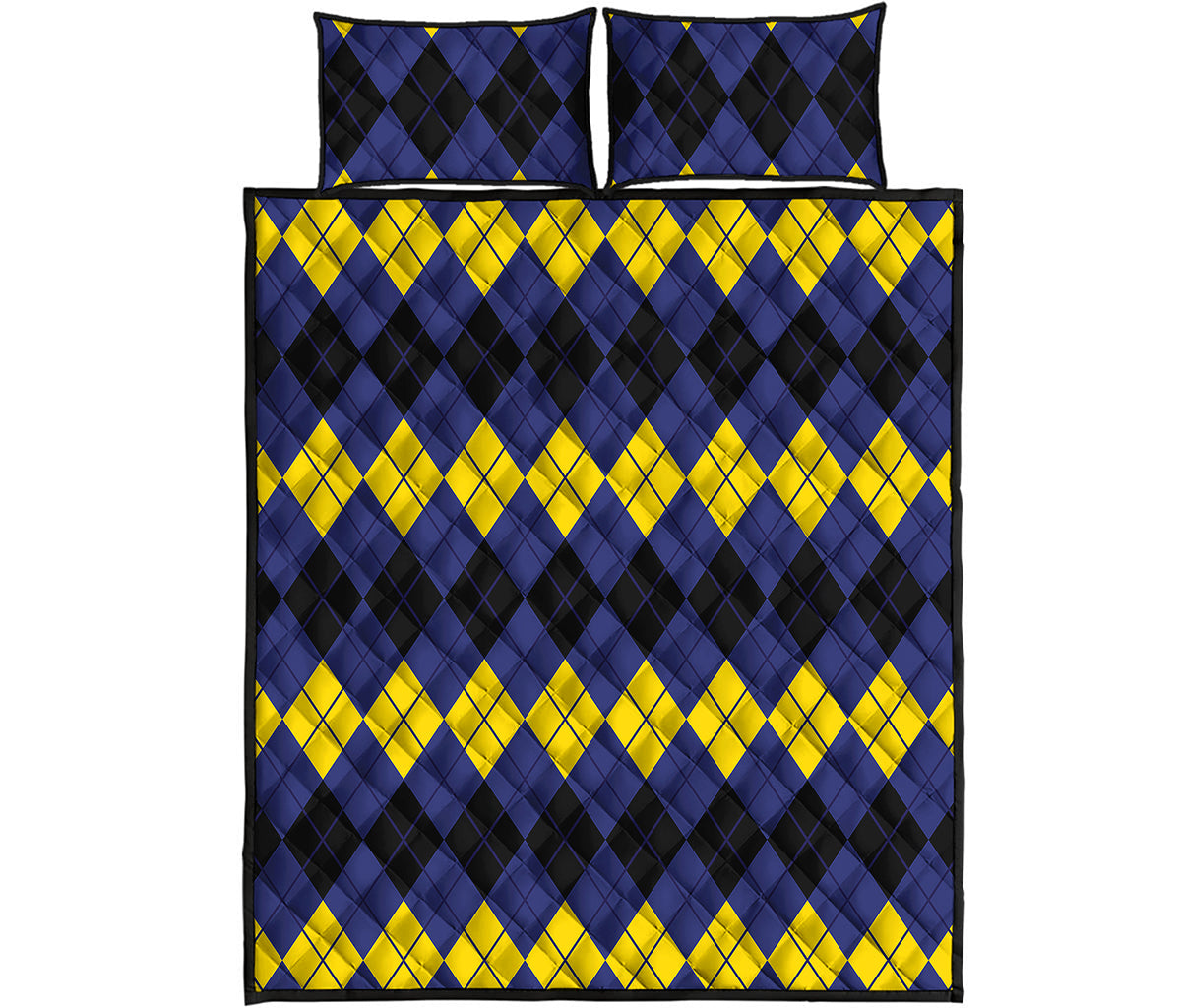 Black Yellow And Blue Argyle Print Quilt Bed Set