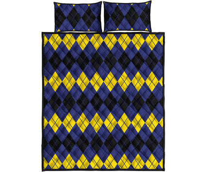 Black Yellow And Blue Argyle Print Quilt Bed Set