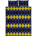 Black Yellow And Blue Argyle Print Quilt Bed Set
