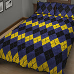 Black Yellow And Blue Argyle Print Quilt Bed Set