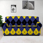 Black Yellow And Blue Argyle Print Sofa Cover