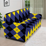 Black Yellow And Blue Argyle Print Sofa Cover