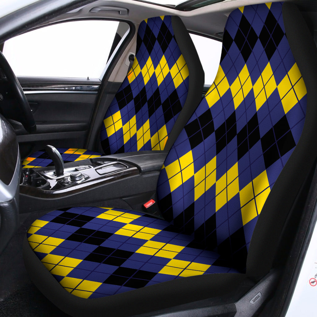 Black Yellow And Blue Argyle Print Universal Fit Car Seat Covers