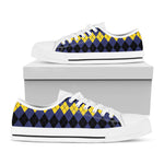 Black Yellow And Blue Argyle Print White Low Top Shoes