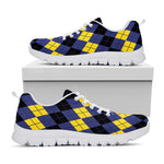 Black Yellow And Blue Argyle Print White Sneakers