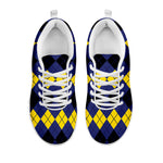 Black Yellow And Blue Argyle Print White Sneakers