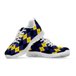 Black Yellow And Blue Argyle Print White Sneakers