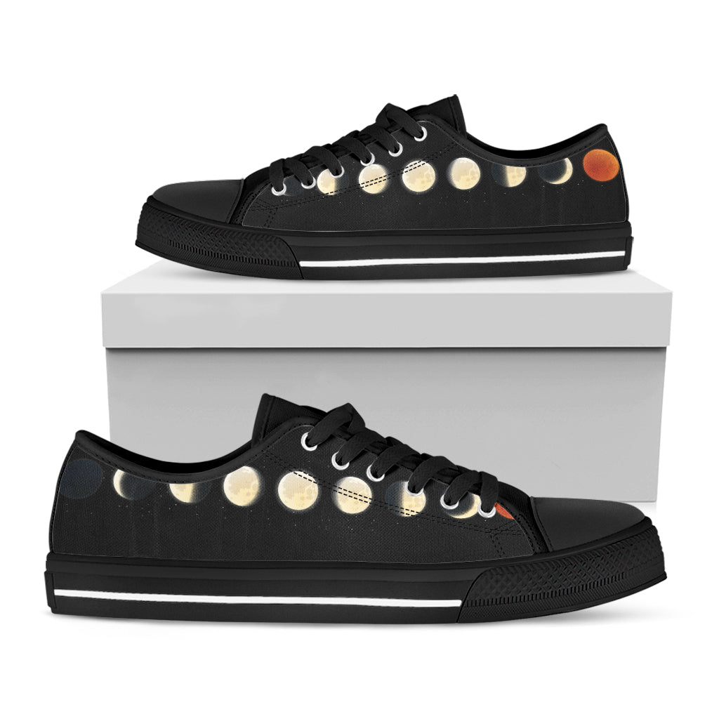 Blood Moon Lunar Phase Print Black Low Top Shoes 