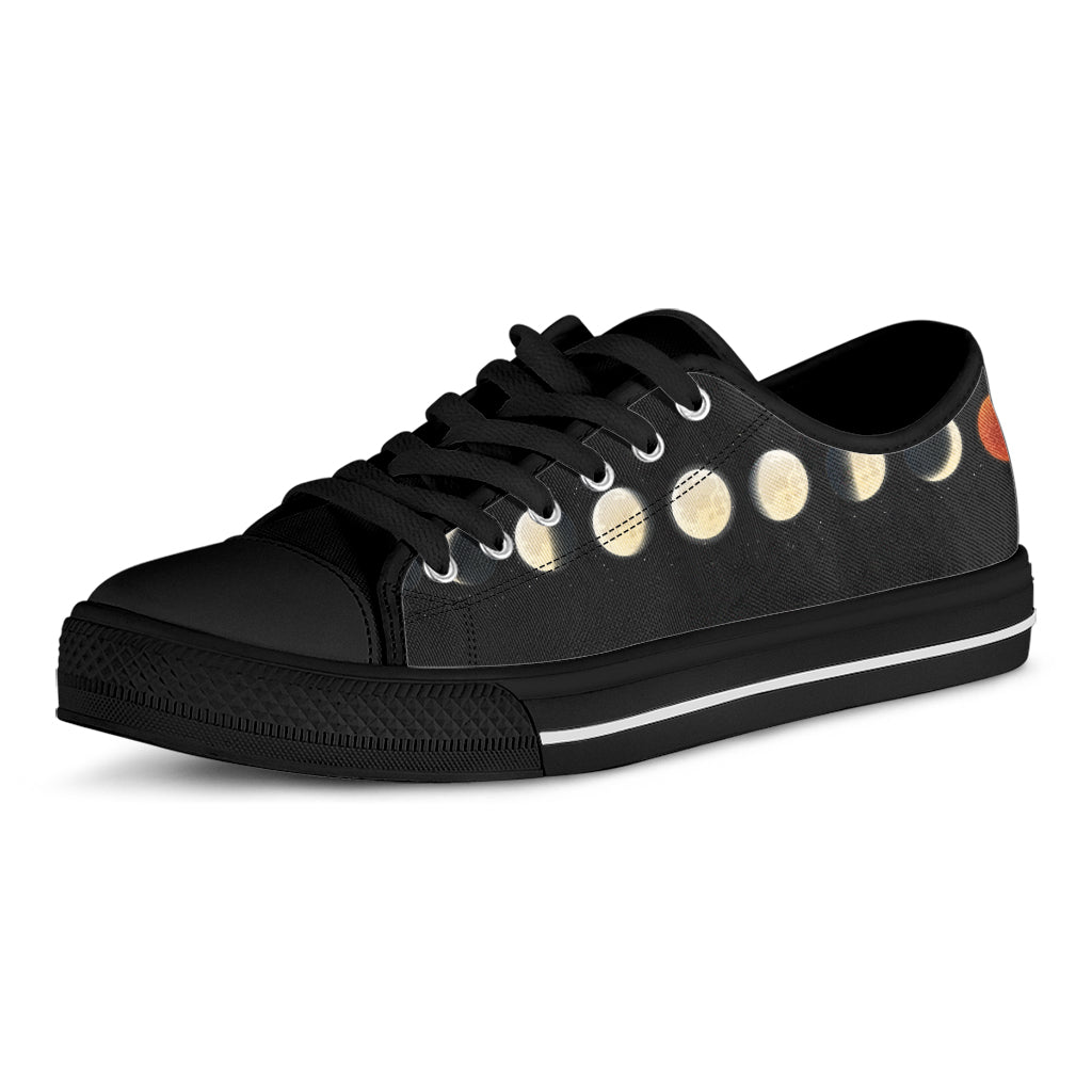 Blood Moon Lunar Phase Print Black Low Top Shoes 