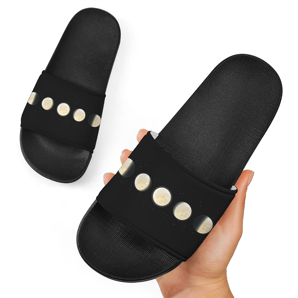 Blood Moon Lunar Phase Print Black Slide Sandals