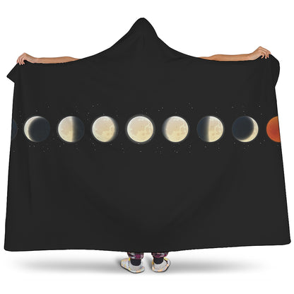 Blood Moon Lunar Phase Print Hooded Blanket