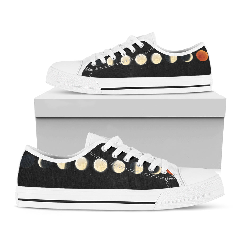 Blood Moon Lunar Phase Print White Low Top Shoes