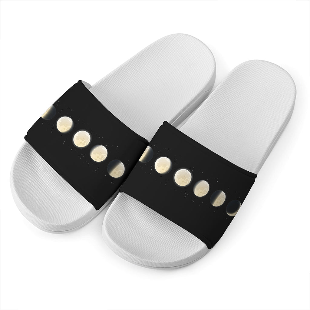 Blood Moon Lunar Phase Print White Slide Sandals