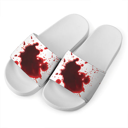 Blood Splashed Print White Slide Sandals