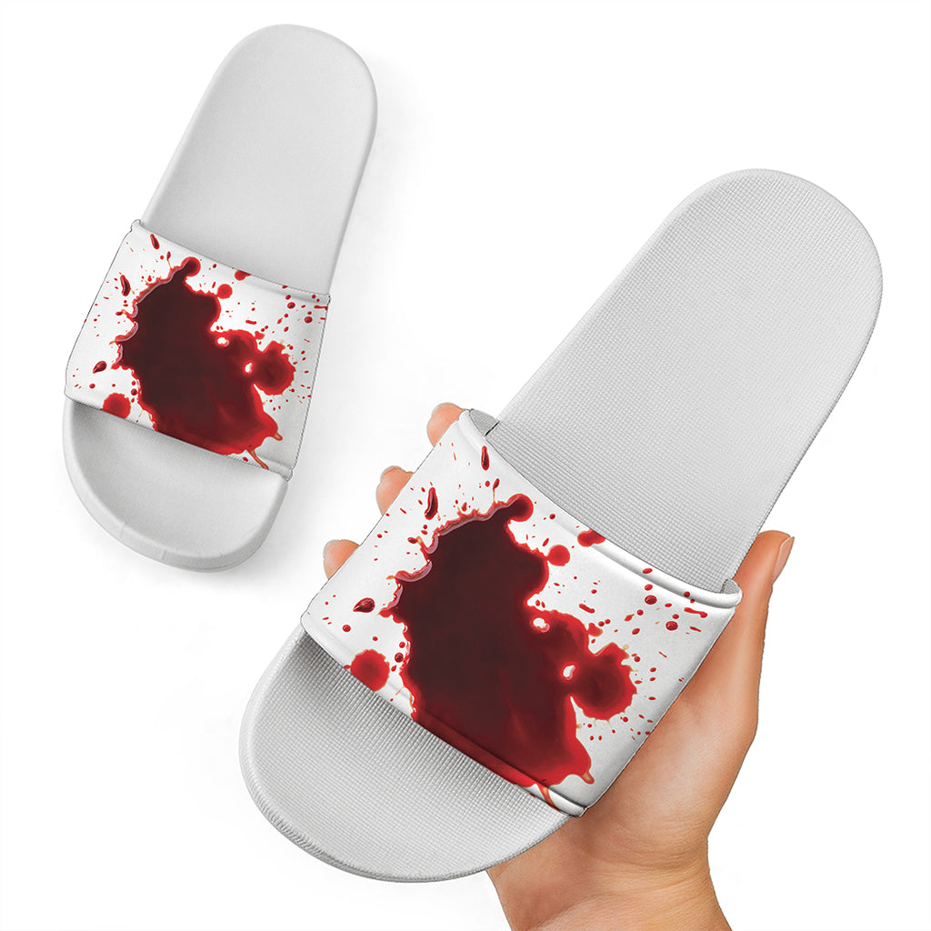Blood Splashed Print White Slide Sandals