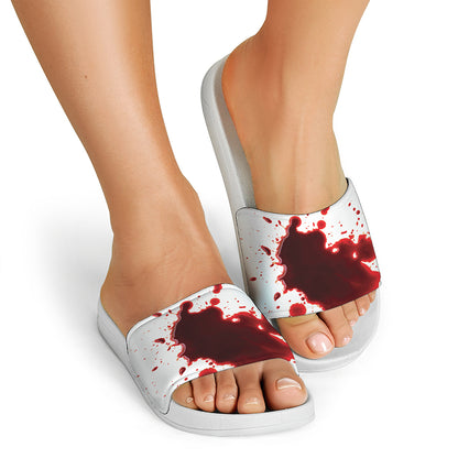 Blood Splashed Print White Slide Sandals