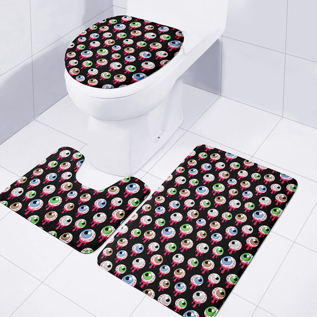 Bloody Eyeball Pattern Print 3 Piece Bath Mat Set