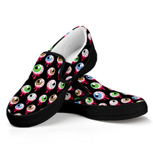 Bloody Eyeball Pattern Print Black Slip On Shoes