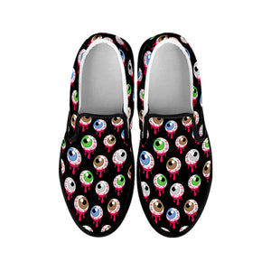 Bloody Eyeball Pattern Print Black Slip On Shoes