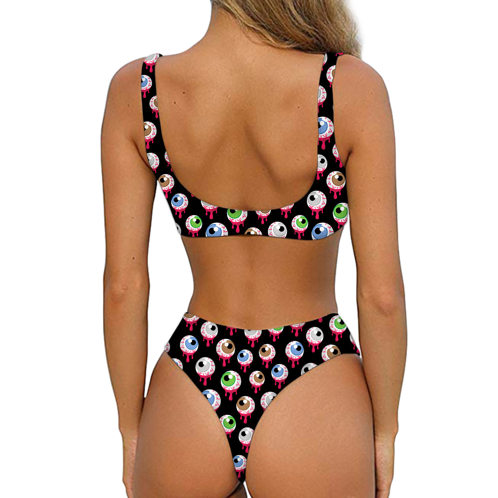 Bloody Eyeball Pattern Print Front Bow Tie Bikini