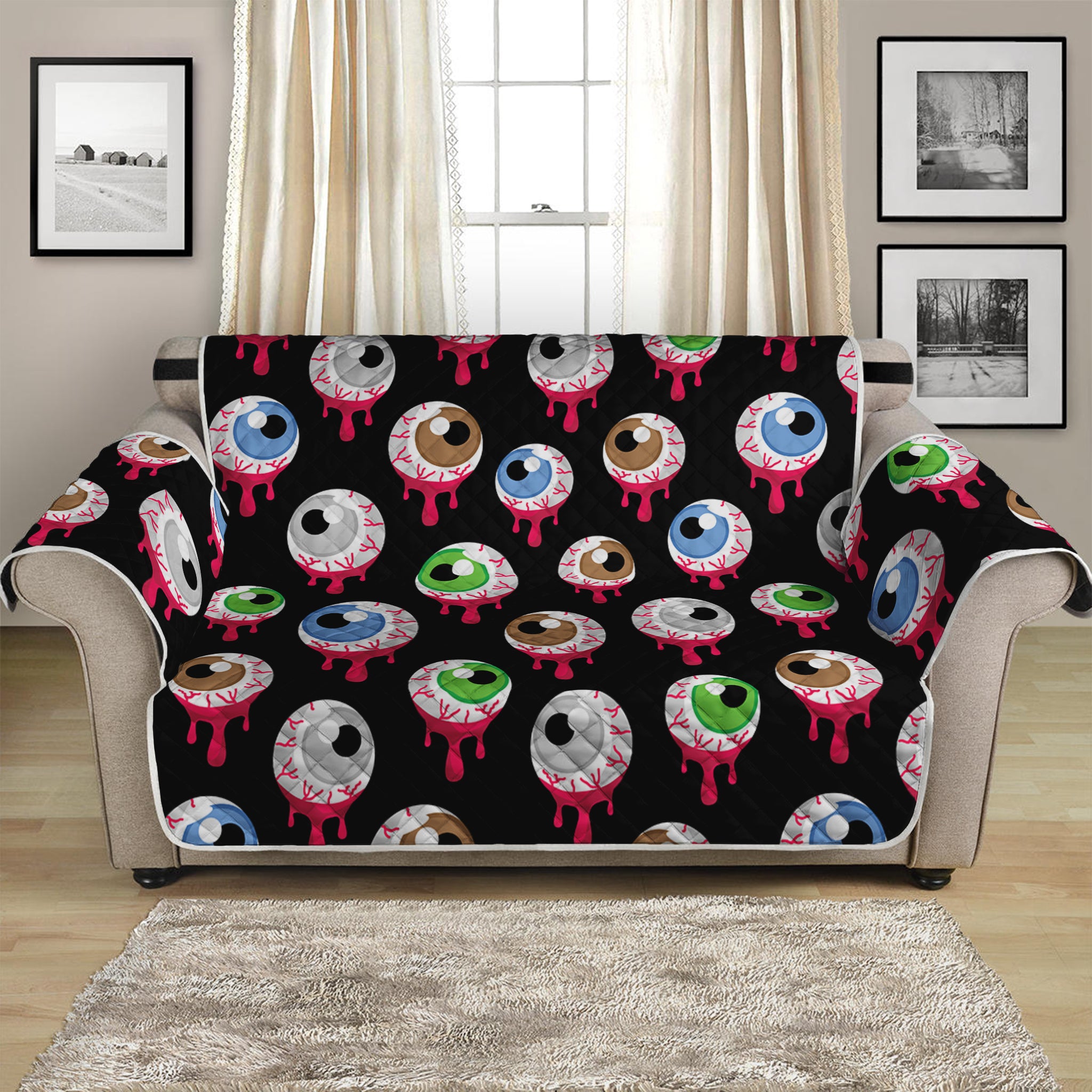 Bloody Eyeball Pattern Print Loveseat Protector