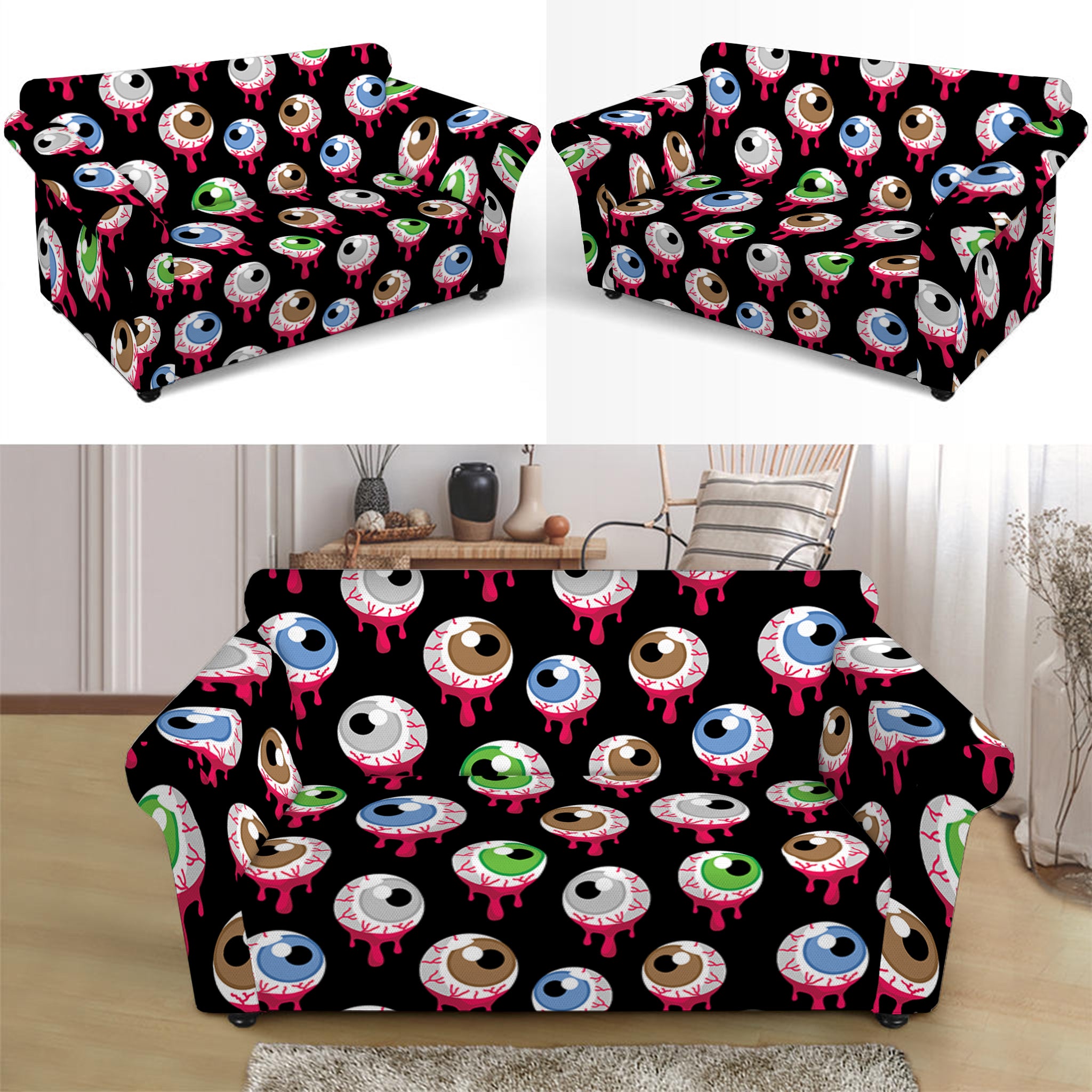 Bloody Eyeball Pattern Print Loveseat Slipcover