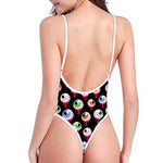 Bloody Eyeball Pattern Print One Piece High Cut Swimsuit