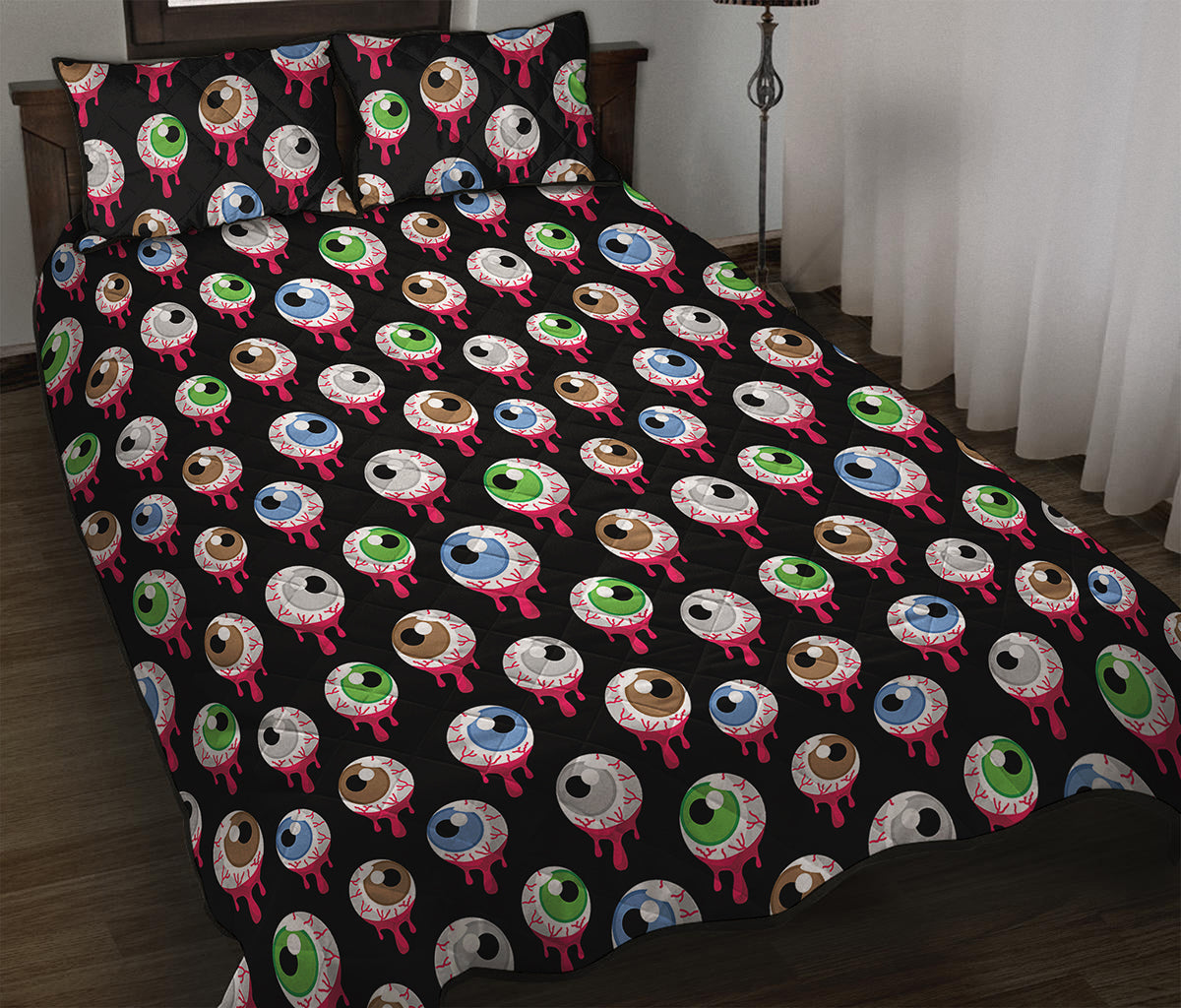 Bloody Eyeball Pattern Print Quilt Bed Set