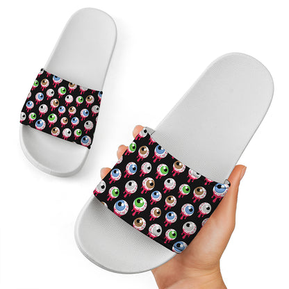 Bloody Eyeball Pattern Print White Slide Sandals