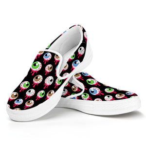 Bloody Eyeball Pattern Print White Slip On Shoes