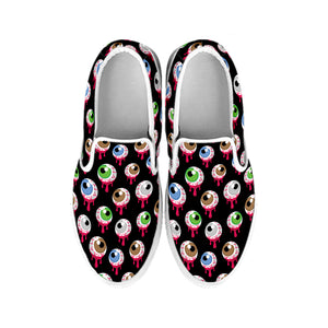 Bloody Eyeball Pattern Print White Slip On Shoes