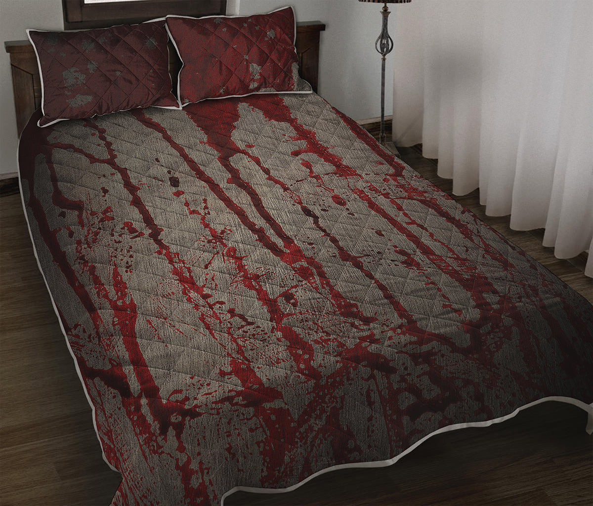 Bloody Metal Wall Print Quilt Bed Set