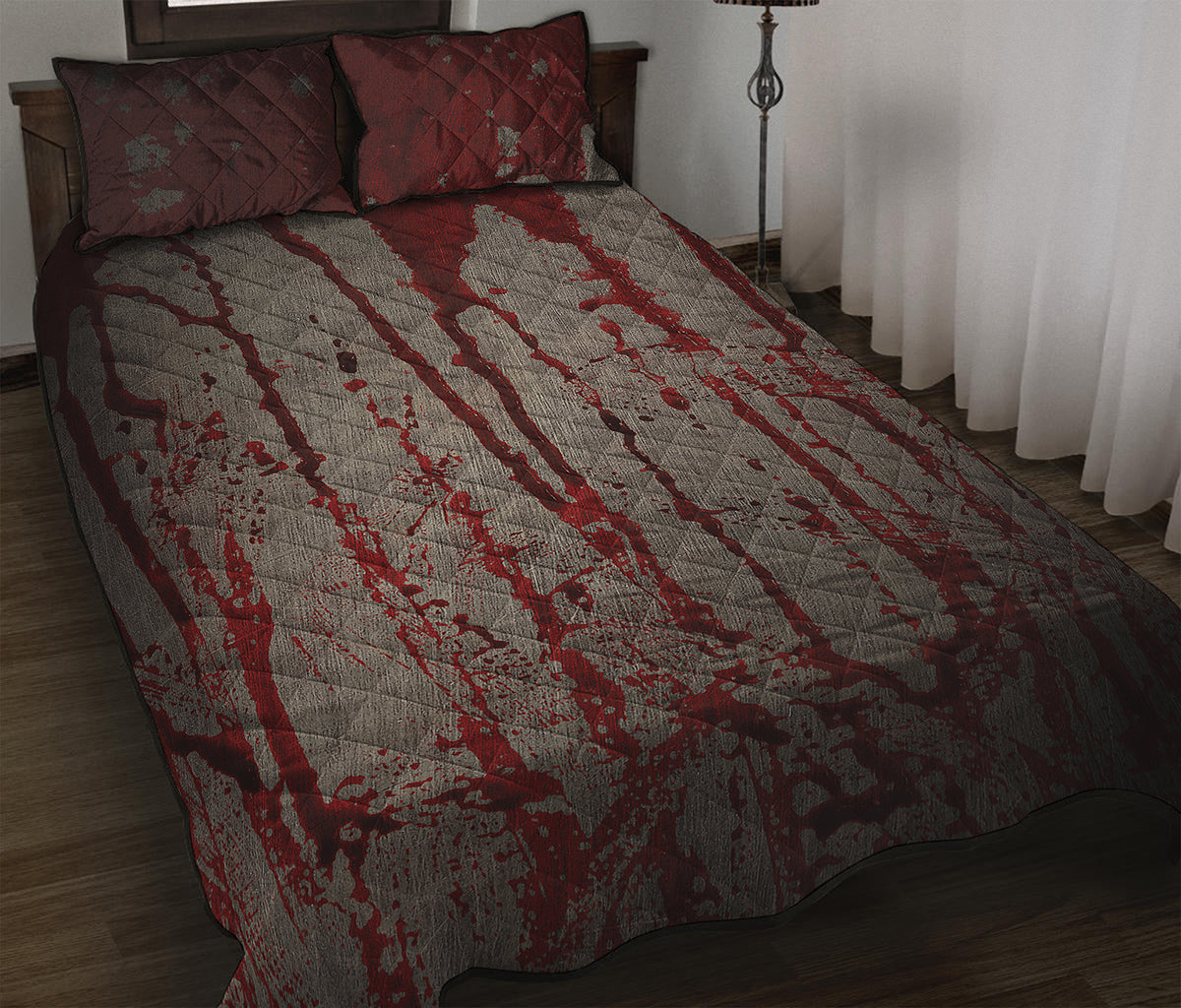 Bloody Metal Wall Print Quilt Bed Set