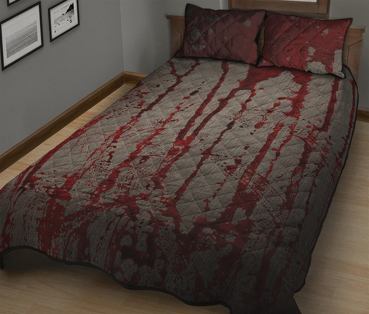 Bloody Metal Wall Print Quilt Bed Set