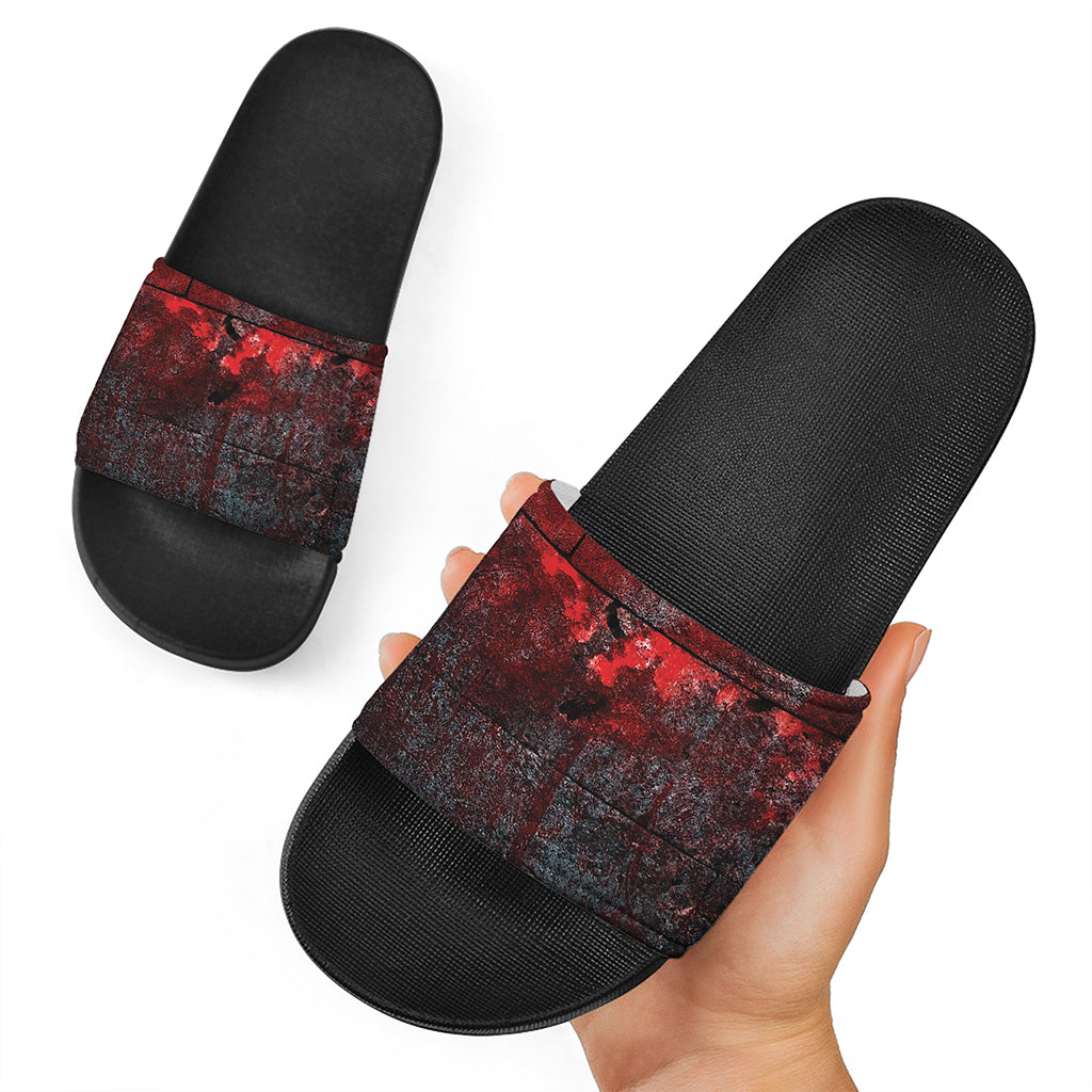 Bloody Room Print Black Slide Sandals