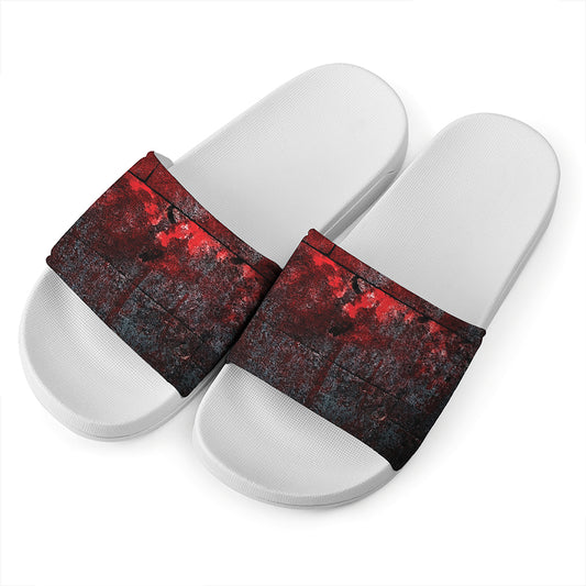 Bloody Room Print White Slide Sandals