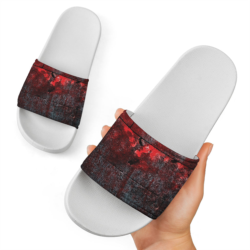 Bloody Room Print White Slide Sandals