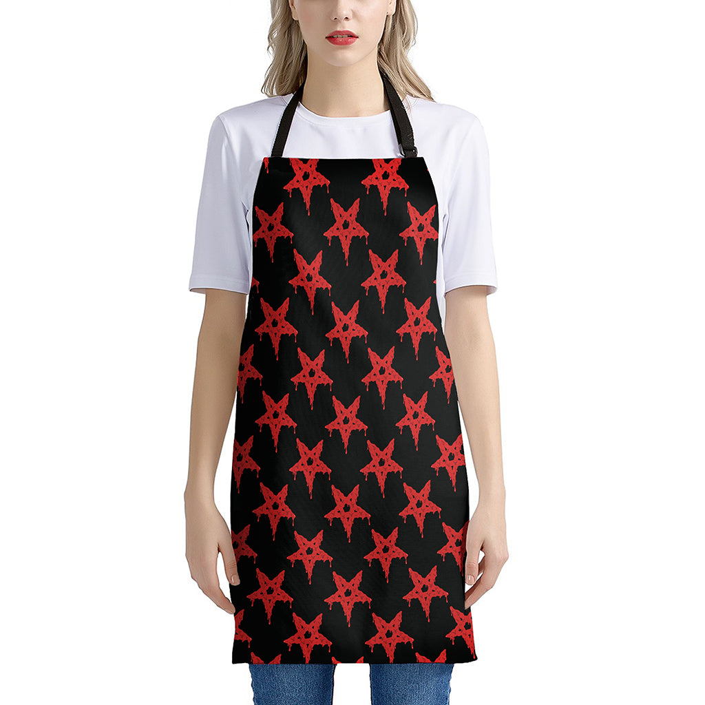 Bloody Satanic Pentagram Pattern Print Apron