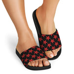 Bloody Satanic Pentagram Pattern Print Black Slide Sandals