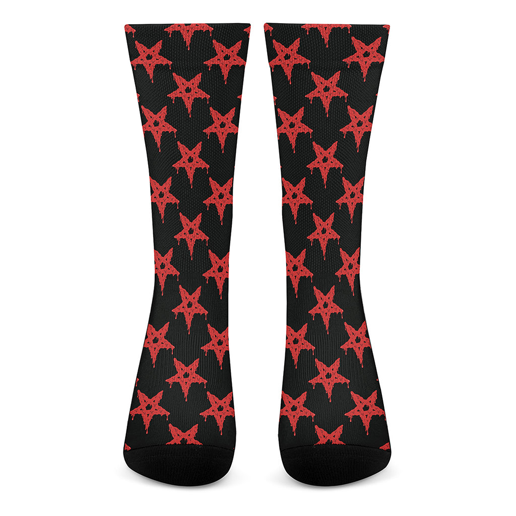 Bloody Satanic Pentagram Pattern Print Crew Socks