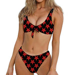 Bloody Satanic Pentagram Pattern Print Front Bow Tie Bikini