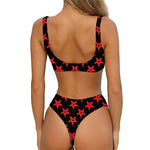 Bloody Satanic Pentagram Pattern Print Front Bow Tie Bikini