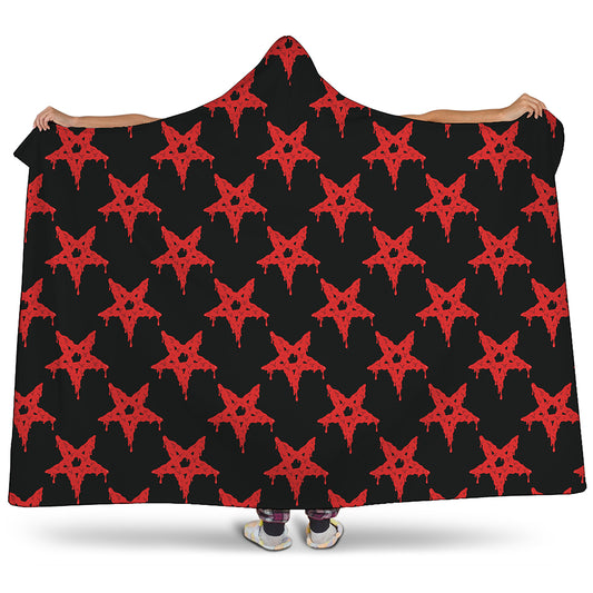 Bloody Satanic Pentagram Pattern Print Hooded Blanket