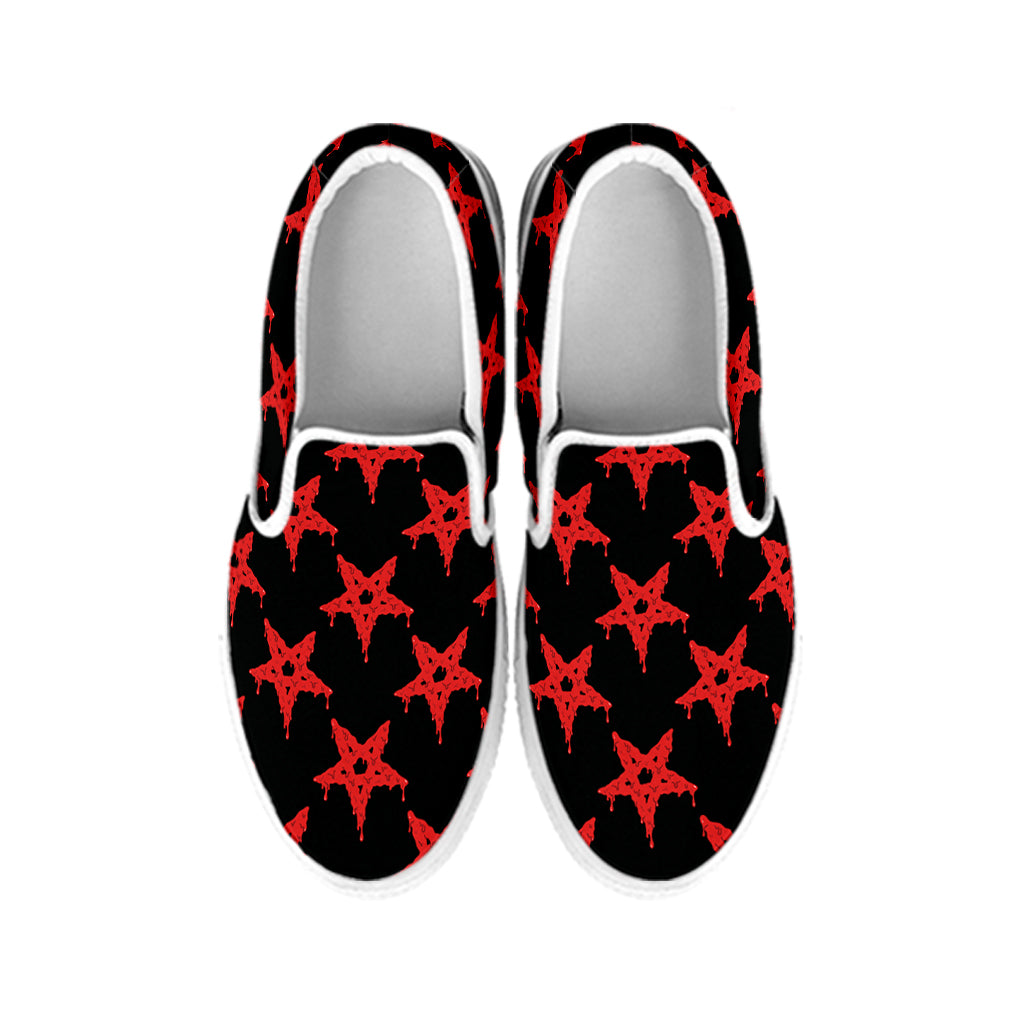 Bloody Satanic Pentagram Pattern Print White Slip On Shoes