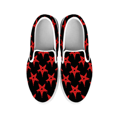 Bloody Satanic Pentagram Pattern Print White Slip On Shoes